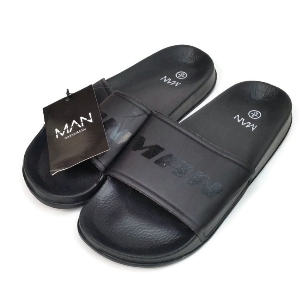 Boohoo MAN Active MAN Sports Fashion Sliders Men's Size 9 Black OWL-BK6953-1